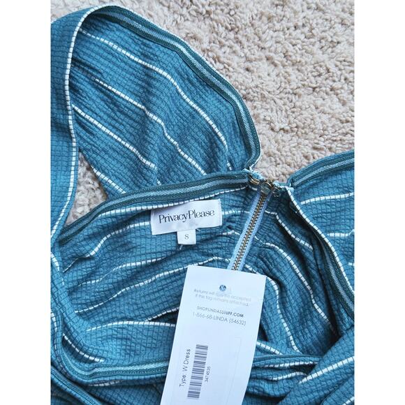 Revolve Privacy Please Teal Striped Off-Shoulder Mini Dress Small Feminine Club - Picture 6 of 7